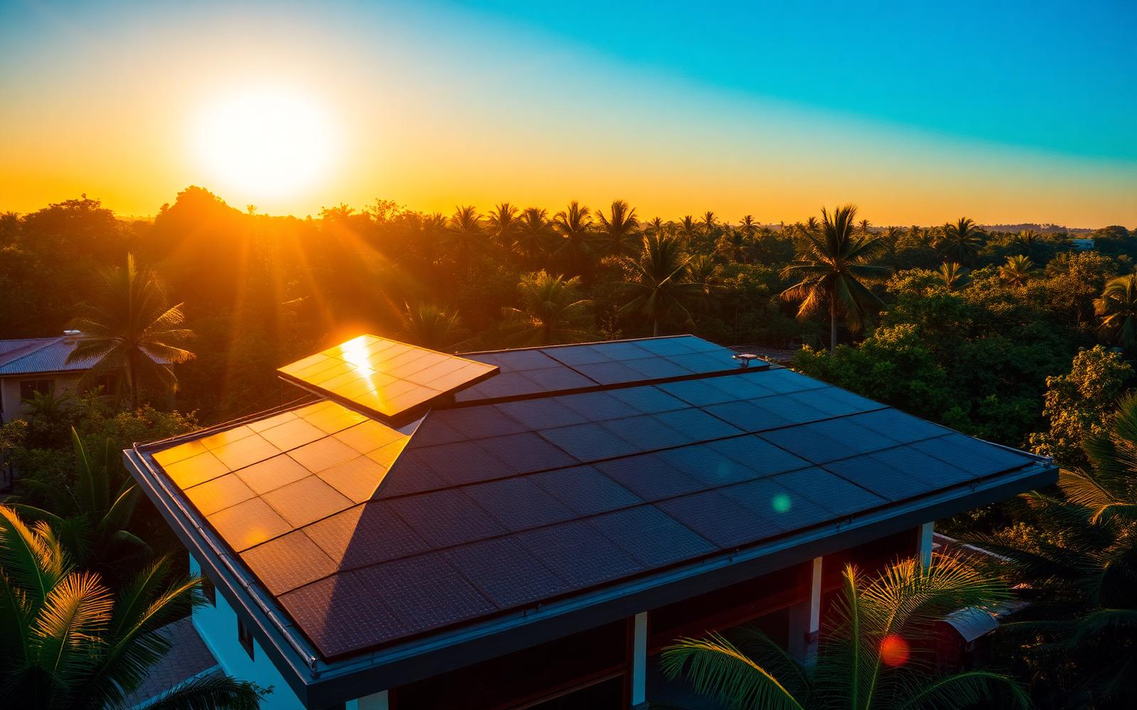 Painéis solares ao pôr do sol